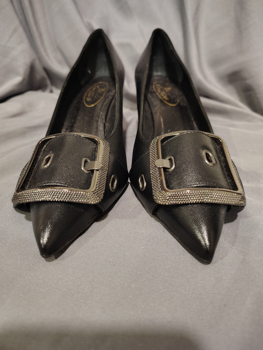 Browns Couture Women's Black Pointed-Toe Flats with Decorative Buckle